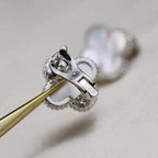 [Shinejoy]Boucles d'oreilles Clover Medium 1 Motifs Blanc Nassou Argent