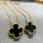 [Shinejoy]CLOVER 15MM BLACK ONYX SINGLE FLOWER NECKLACE