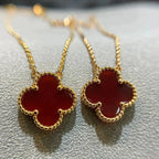[Shinejoy]CLOVER 15MM CARNELIAN SINGLE FLOWER NECKLACE