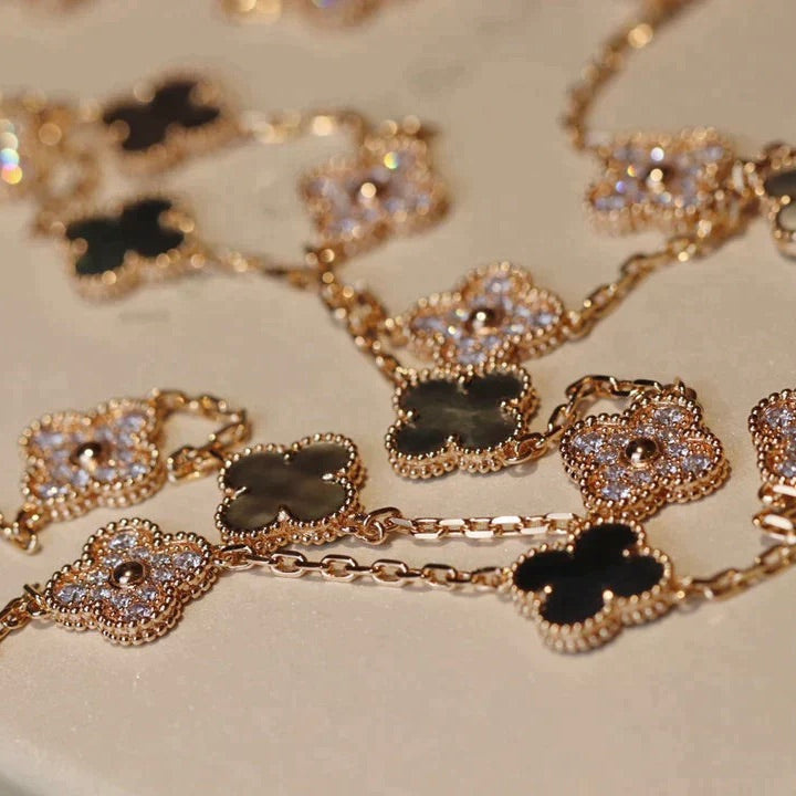 [Shinejoy]CLOVER 20 MOTIFS DARK MOP DIAMOND  NECKLACE