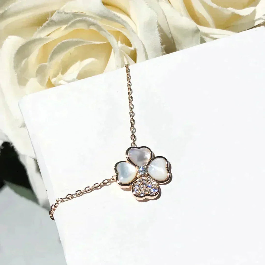 [Shinejoy] COLLIER CLOVER MOP DIAMANT OR ROSE