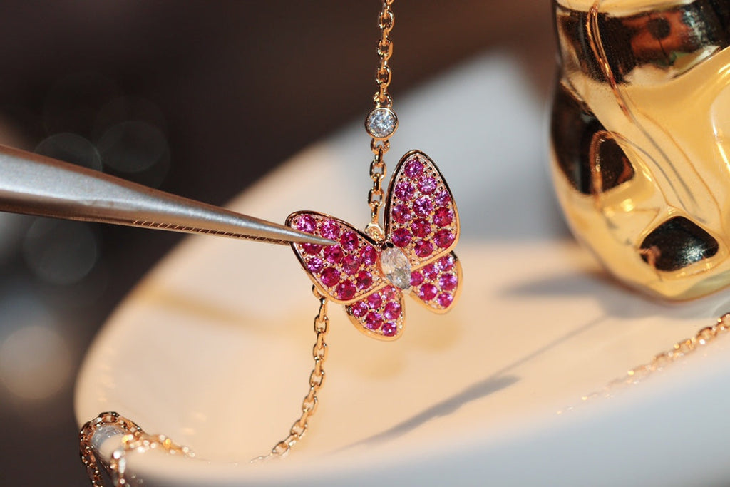 [Shinejoy]BUTTERFLY RED DIAMOND ROSE GOLD NECKLACE
