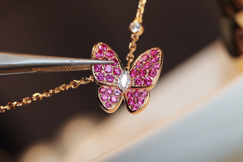 [Shinejoy]BUTTERFLY RED DIAMOND ROSE GOLD NECKLACE