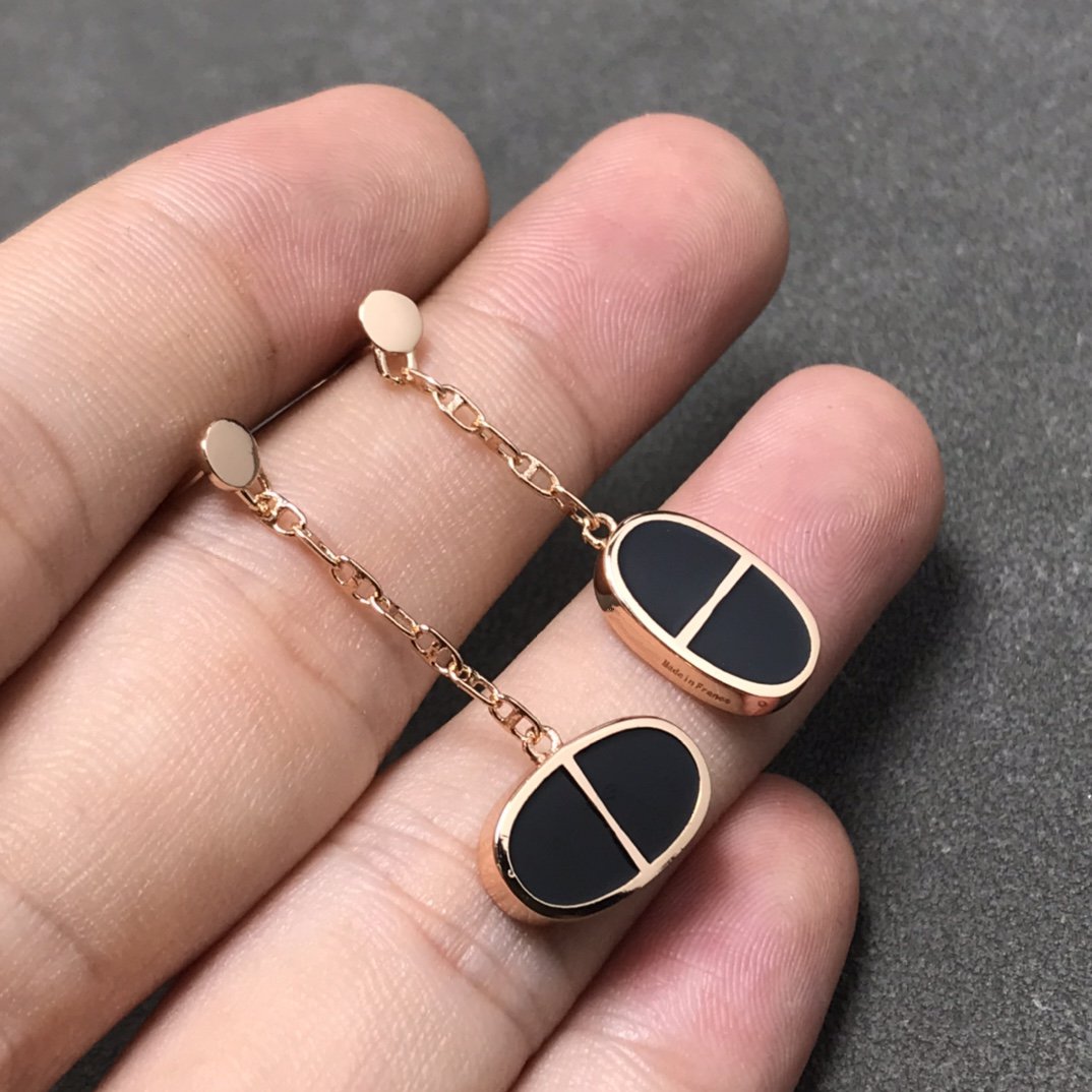 [Shinejoy]CHAINE VERSO BLACK CERAMIC SILVER EARRINGS