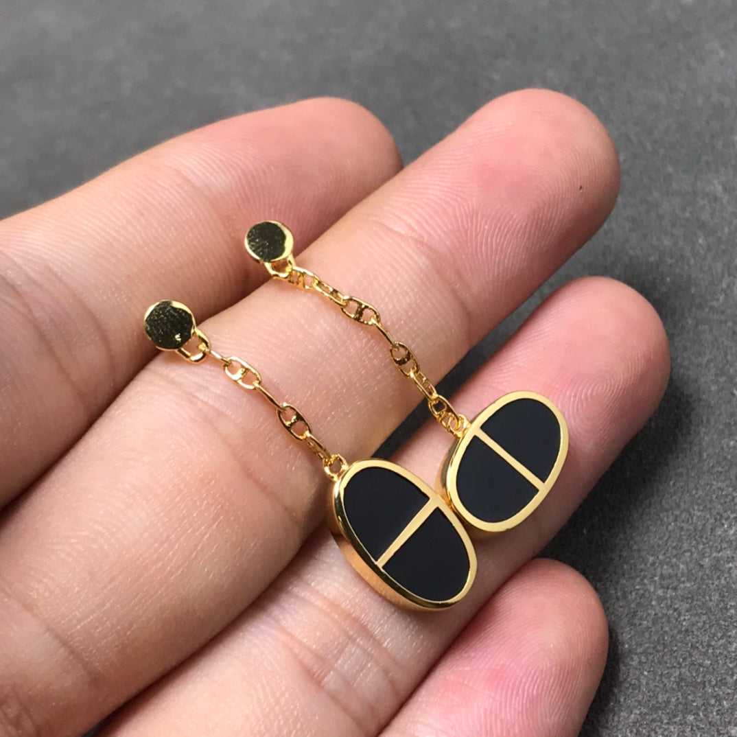 [Shinejoy]CHAINE VERSO BLACK CERAMIC SILVER EARRINGS