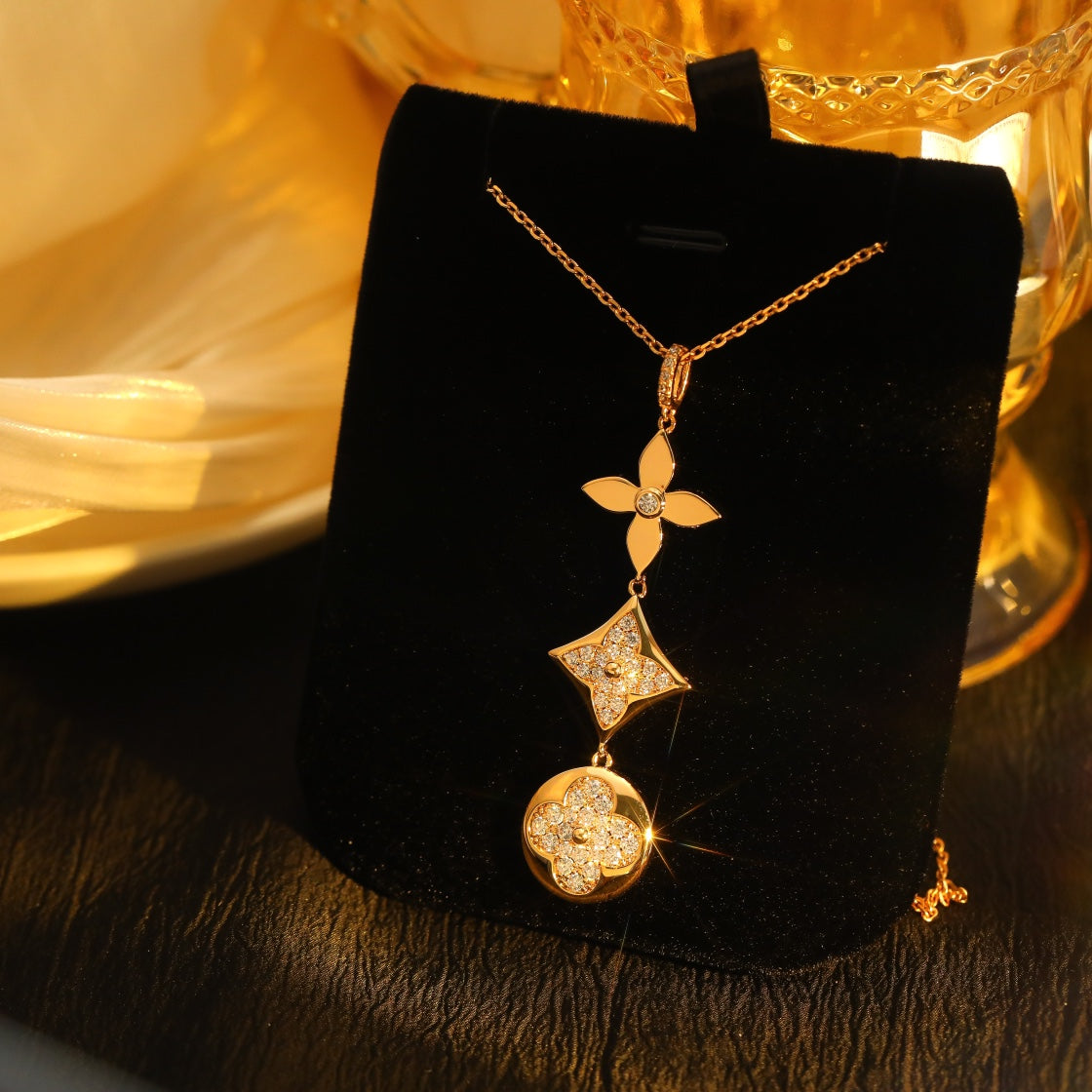 [Shinejoy]STAR AND SUN DIAMOND PINK GOLD NECKLACE