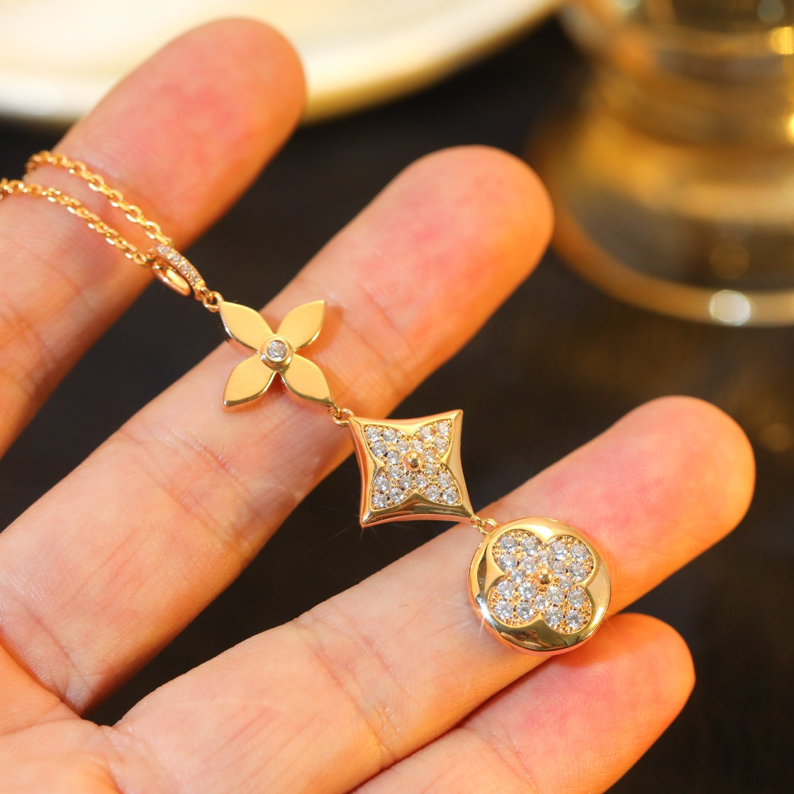 [Shinejoy]STAR AND SUN DIAMOND PINK GOLD NECKLACE