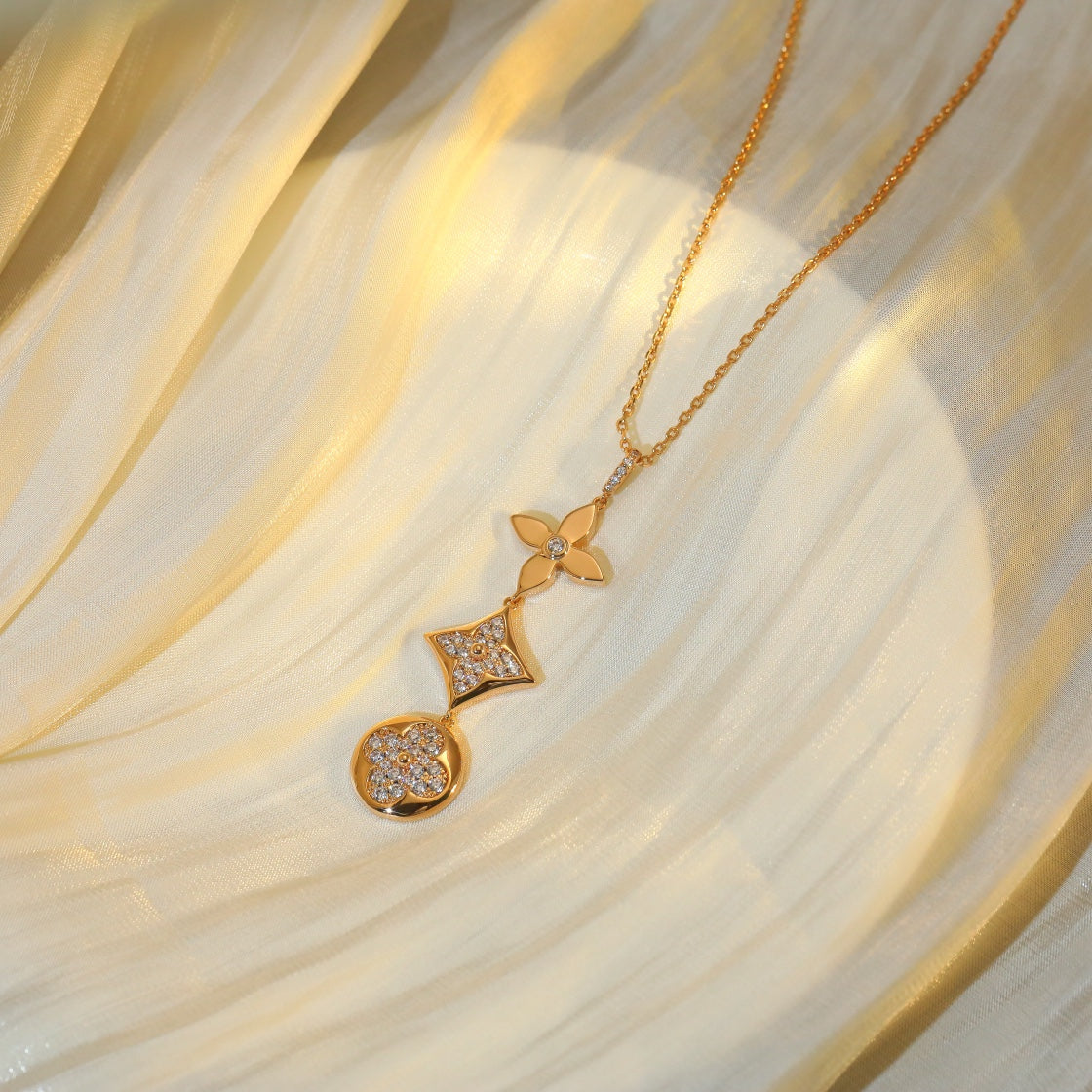 [Shinejoy]STAR AND SUN DIAMOND PINK GOLD NECKLACE
