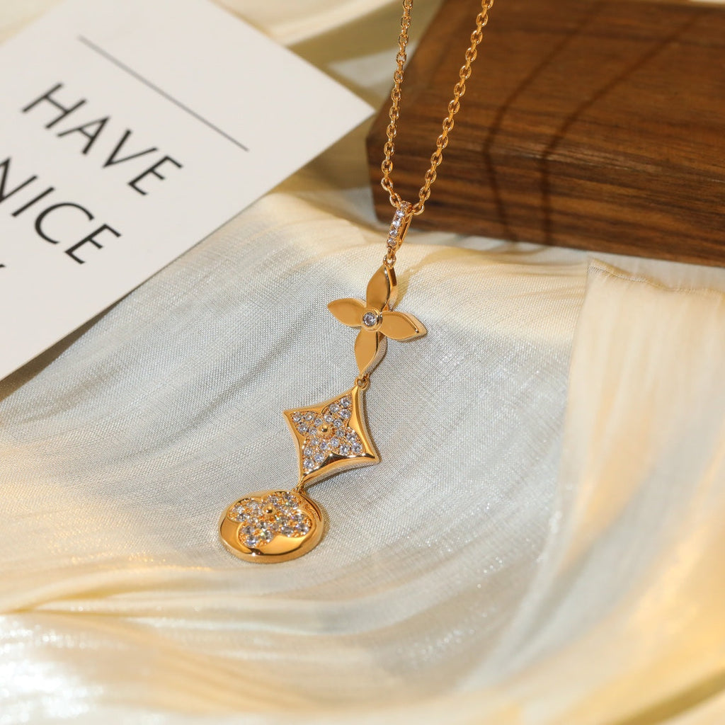 [Shinejoy]STAR AND SUN DIAMOND PINK GOLD NECKLACE