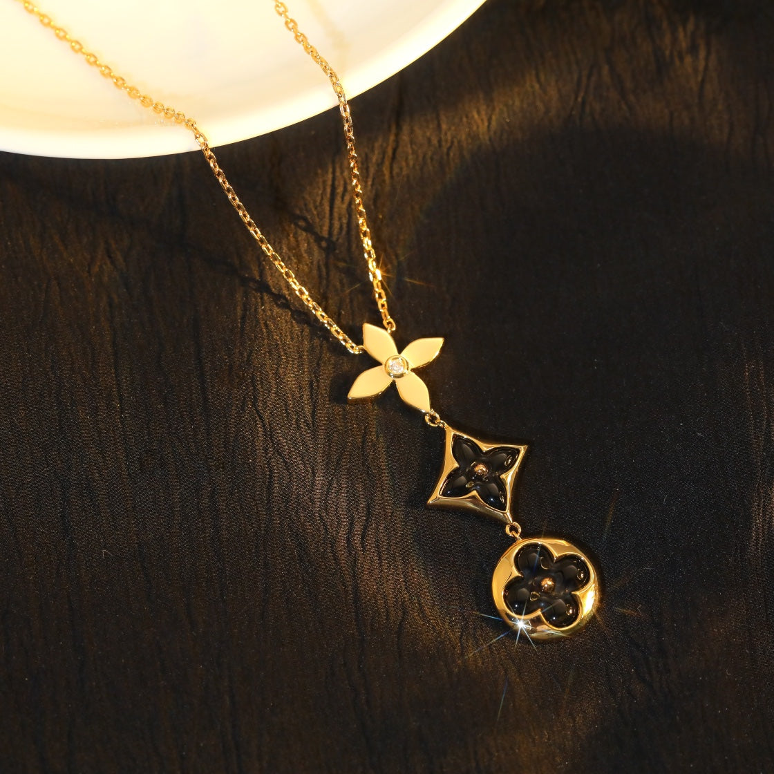 [Shinejoy]STAR AND SUN ONYX PINK GOLD NECKLACE