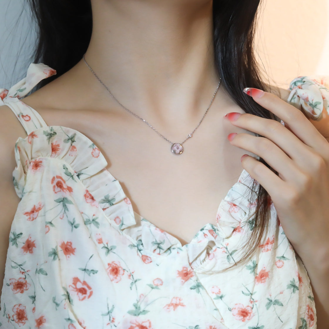 [Shinejoy]SUN PEDANT PINK GOLD 1 DIAMOND NECKLACE