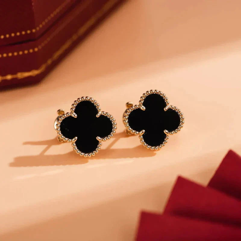 [Shinejoy]CLOVER MEDIUM 1 MOTIFS  ONYX STUD EARRINGS