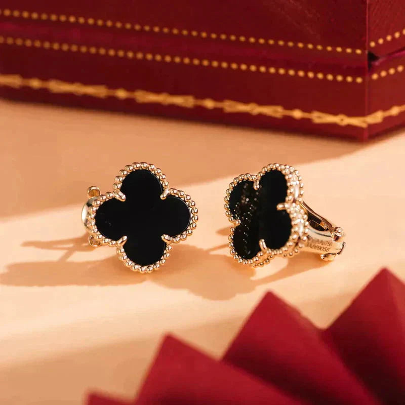 [Shinejoy]CLOVER MEDIUM 1 MOTIFS  ONYX STUD EARRINGS