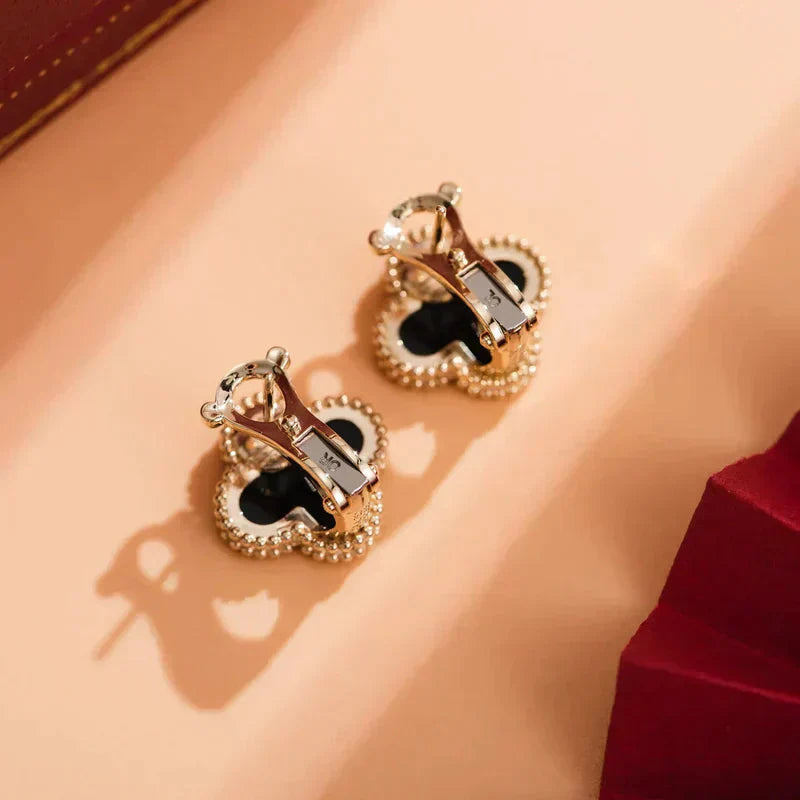 [Shinejoy]CLOVER MEDIUM 1 MOTIFS  ONYX STUD EARRINGS