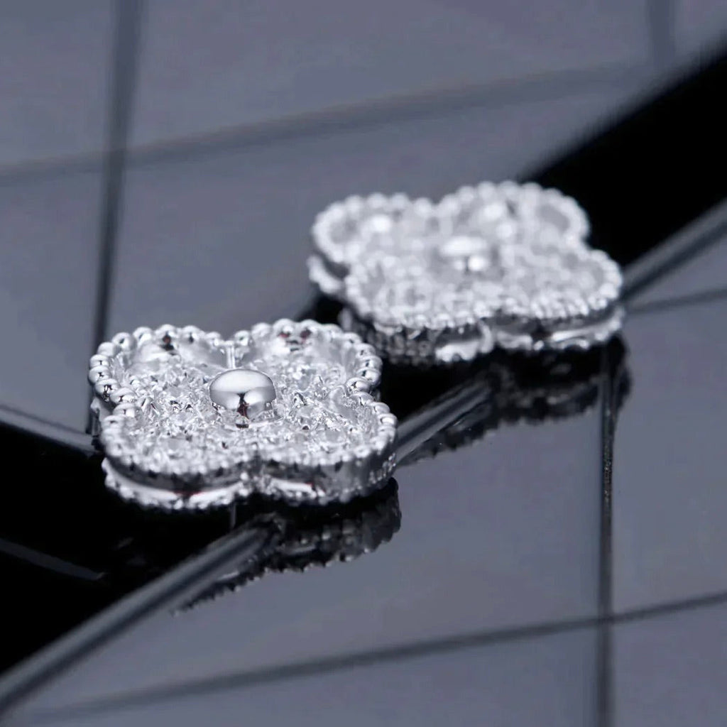 [Shinejoy]CLOVER 1 MOTIFS DIAMOND STUD EARRINGS SILVER