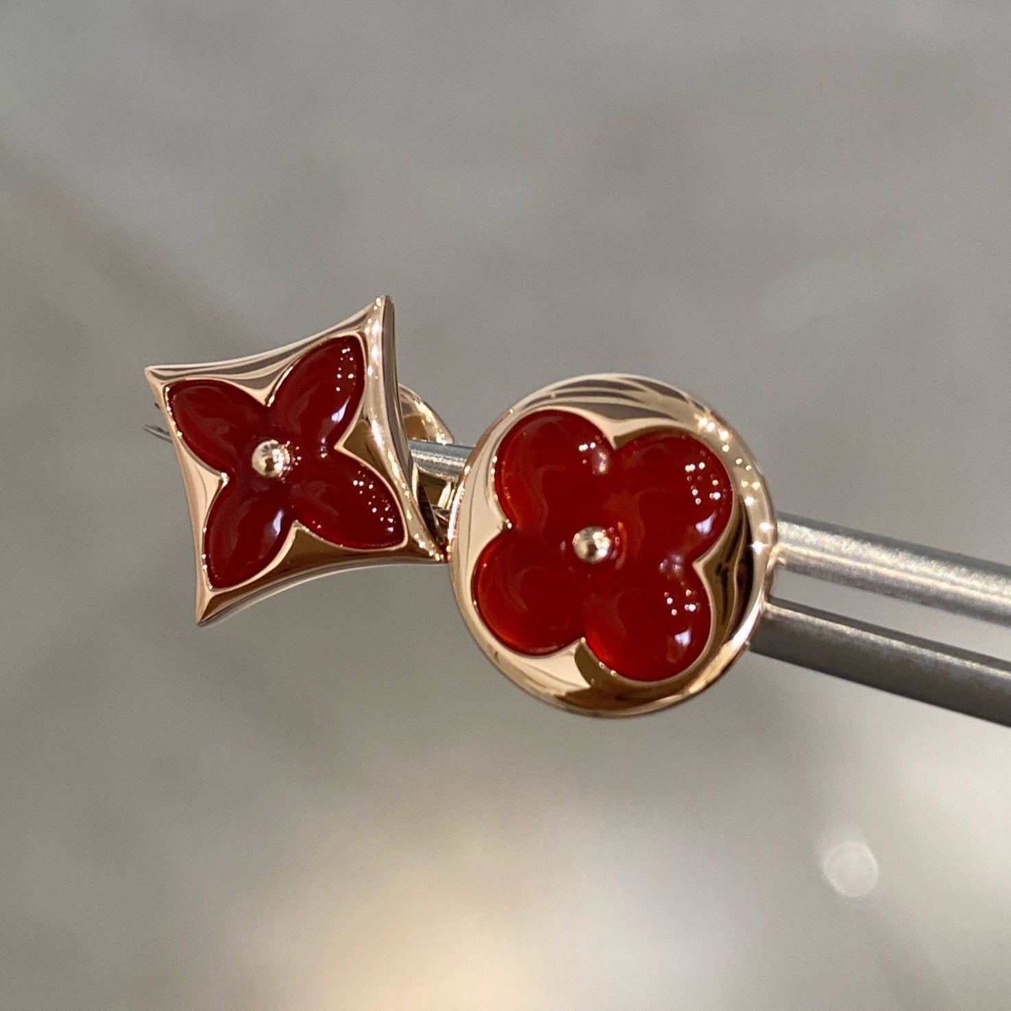 [Shinejoy]STAR AND SUN PINK GOLD CARNELIAN STUD EARRINGS
