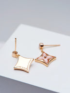 [Shinejoy]DOUBLE STAR PINK GOLD MOP DROP EARRINGS
