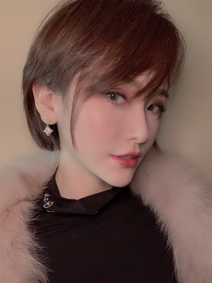 [Shinejoy]DOUBLE STAR PINK GOLD MOP DROP EARRINGS