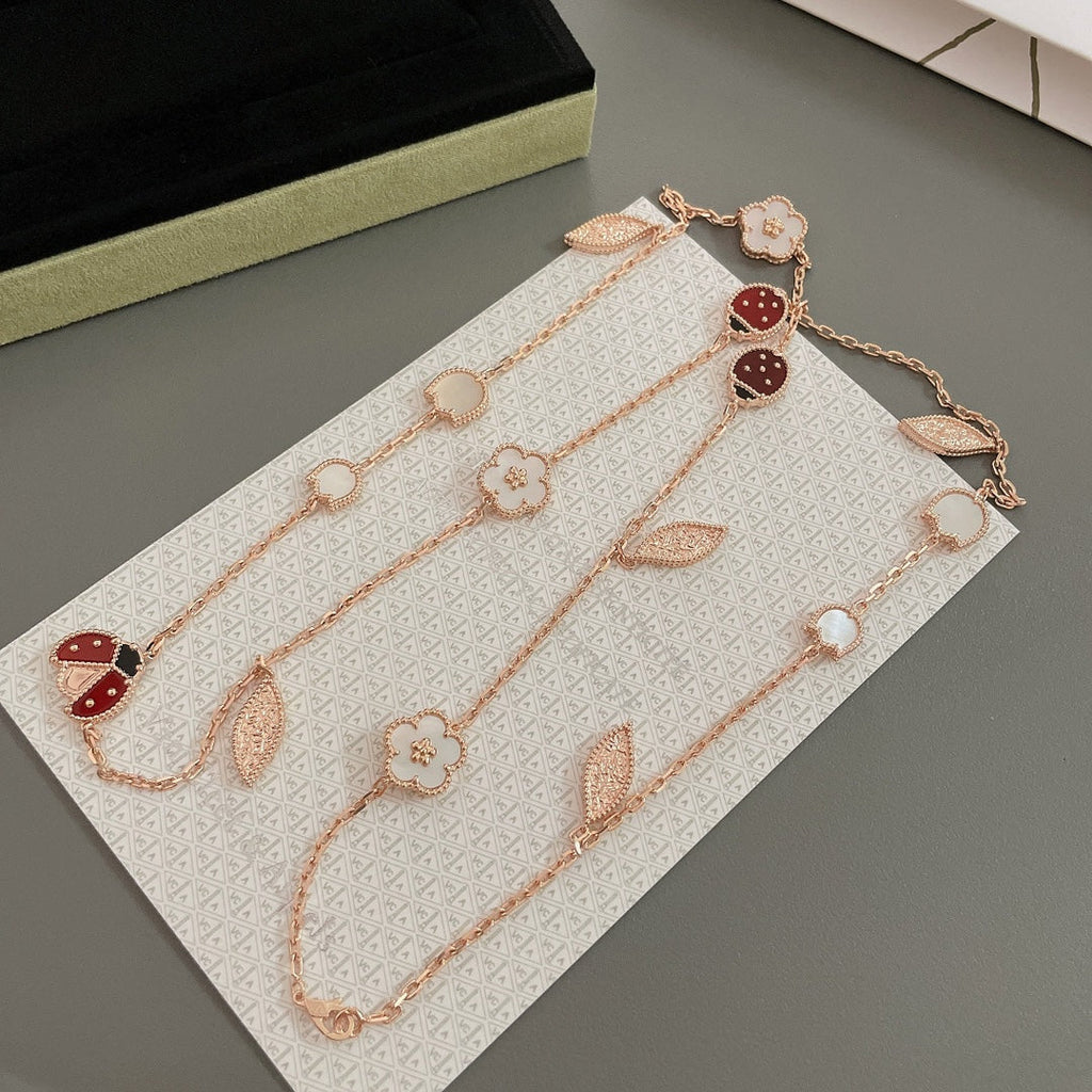 [Shinejoy] COLLIER PRINTEMPS PORTE-BONHEUR 15 MOTIFS OR ROSE