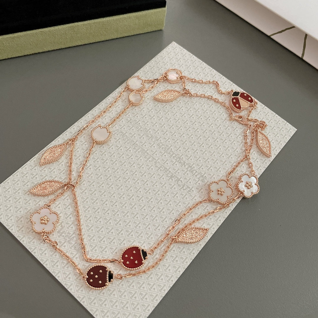 [Shinejoy] COLLIER PRINTEMPS PORTE-BONHEUR 15 MOTIFS OR ROSE