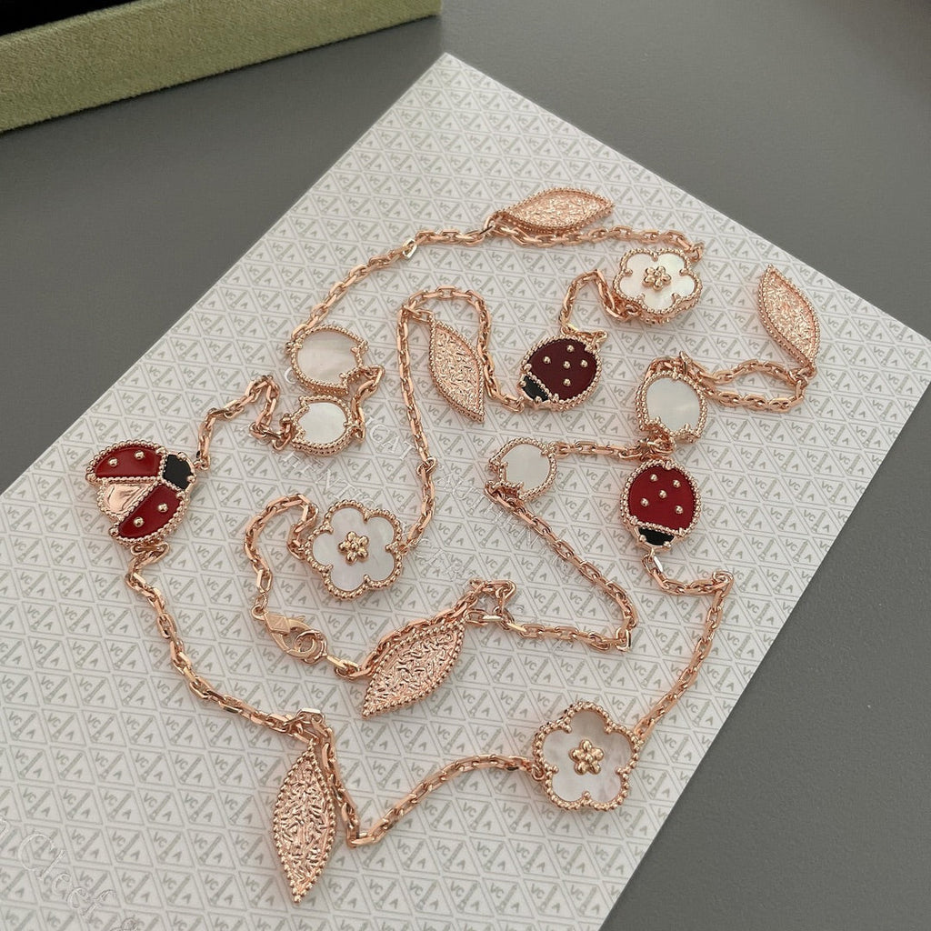 [Shinejoy] COLLIER PRINTEMPS PORTE-BONHEUR 15 MOTIFS OR ROSE