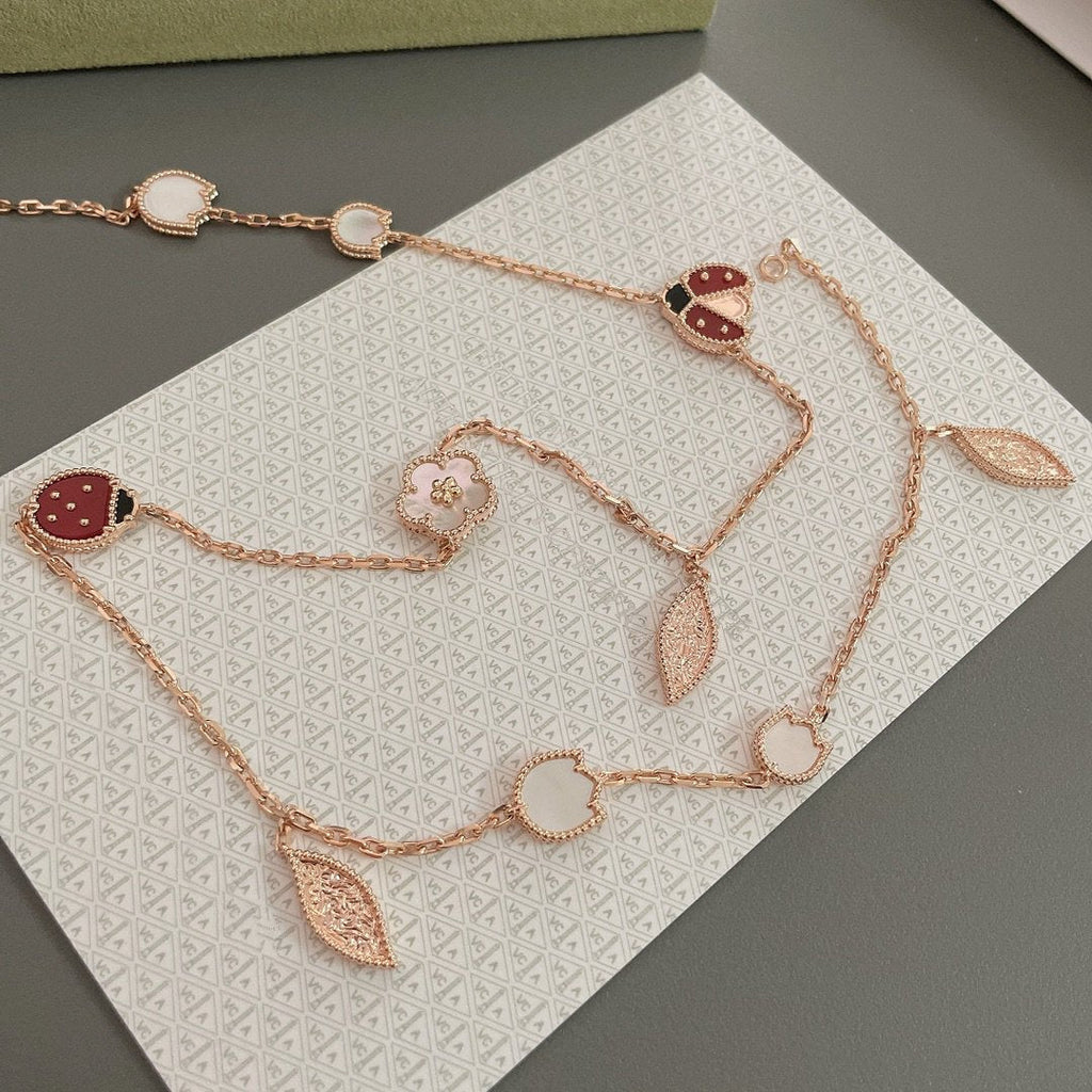 [Shinejoy] COLLIER PRINTEMPS PORTE-BONHEUR 15 MOTIFS OR ROSE