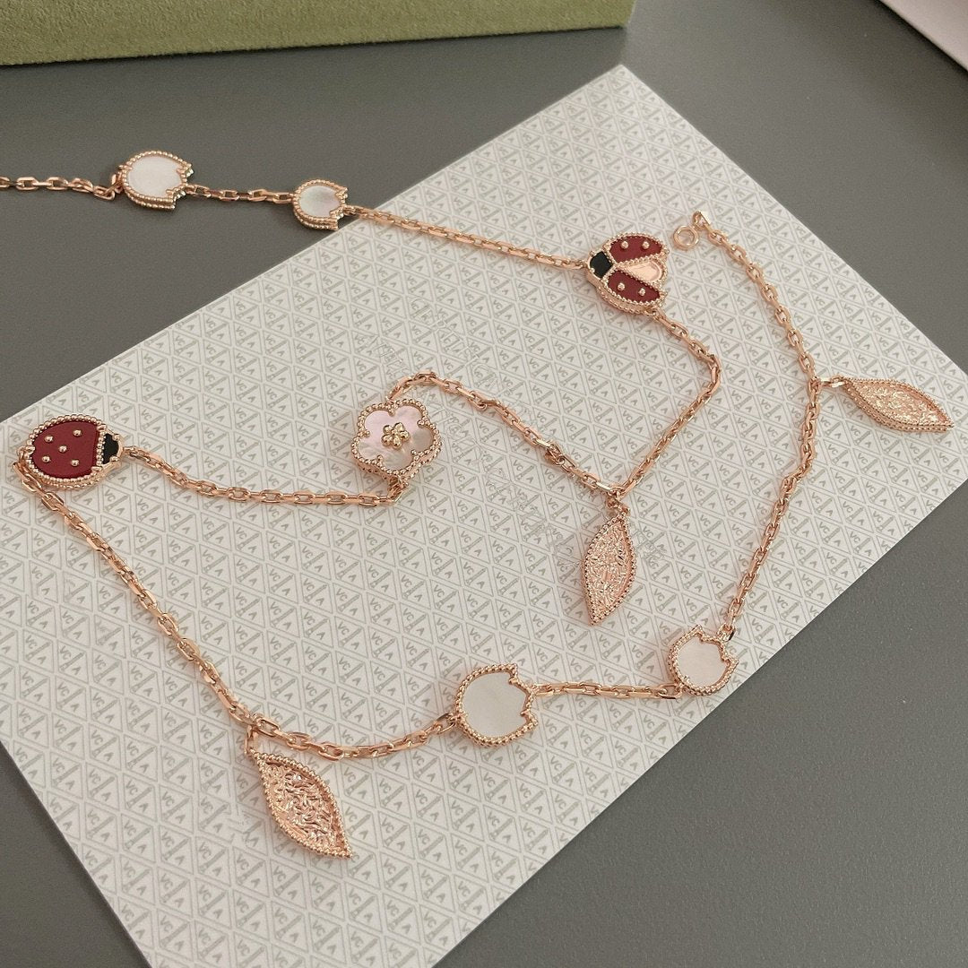 [Shinejoy] COLLIER PRINTEMPS PORTE-BONHEUR 15 MOTIFS OR ROSE