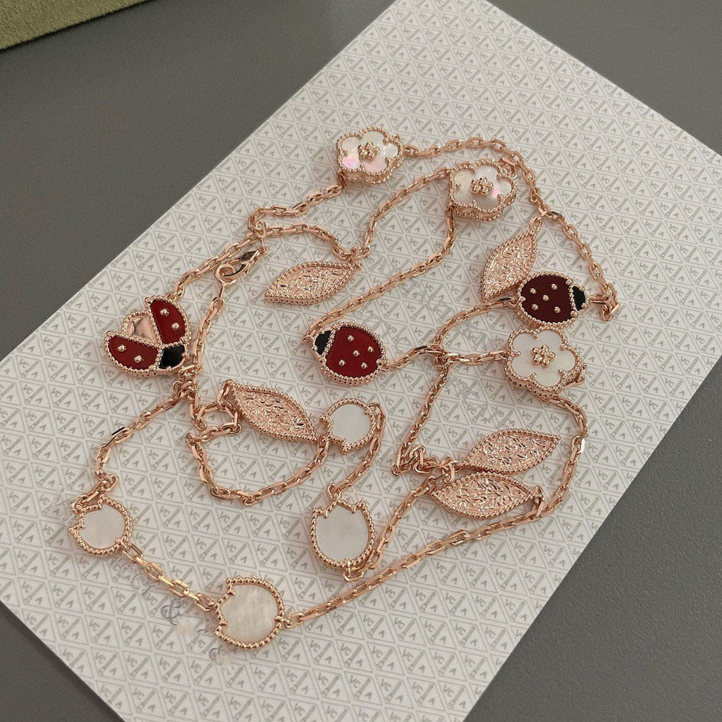 [Shinejoy] COLLIER PRINTEMPS PORTE-BONHEUR 15 MOTIFS OR ROSE