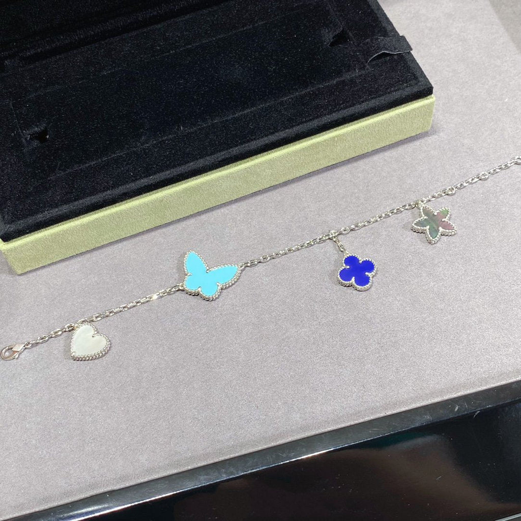 [Shinejoy]ラッキースプリングシルバーブレスレット4モチーフ