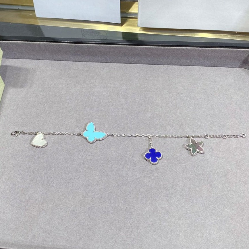 [Shinejoy]ラッキースプリングシルバーブレスレット4モチーフ