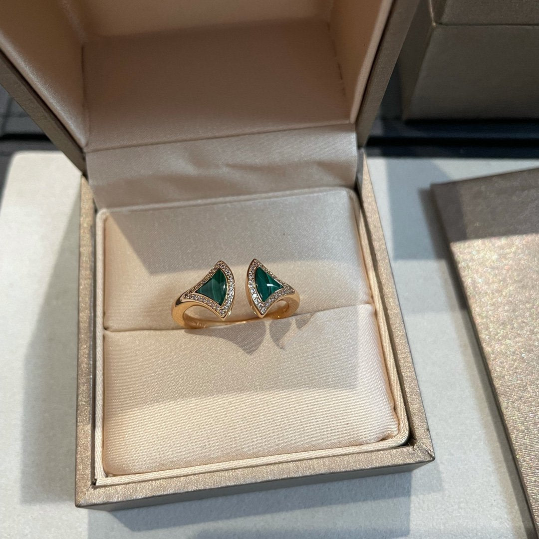 [Shinejoy]Bague ouverte en malachite et diamants Dream.