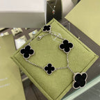 [Shinejoy]CLOVER 5 MOTIFS SIVLER ONYX BRACELET