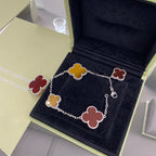 [Shinejoy]CLOVER 5 MOTIFS SIVLER CARNELIAN TIGER EYE BRACELET
