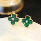 [Shinejoy]CLOVER MEDIUM 1 MOTIFS MALACHITE DIAMOND EARRINGS