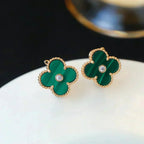 [Shinejoy]CLOVER MEDIUM 1 MOTIFS MALACHITE DIAMOND EARRINGS