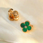 [Shinejoy]CLOVER MEDIUM 1 MOTIFS MALACHITE DIAMOND EARRINGS