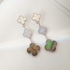 [Shinejoy]CLOVER 3 MOTIFS CHALCEDONY DARK MOP SILVER EARRINGS