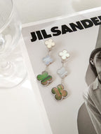 [Shinejoy]CLOVER 3 MOTIFS CHALCEDONY DARK MOP SILVER EARRINGS