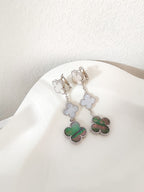 [Shinejoy]CLOVER 3 MOTIFS CHALCEDONY DARK MOP SILVER EARRINGS