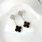 [Shinejoy]CLOVER 2 MOTIFS  DIAMOND ONYX EARRINGS SILVER