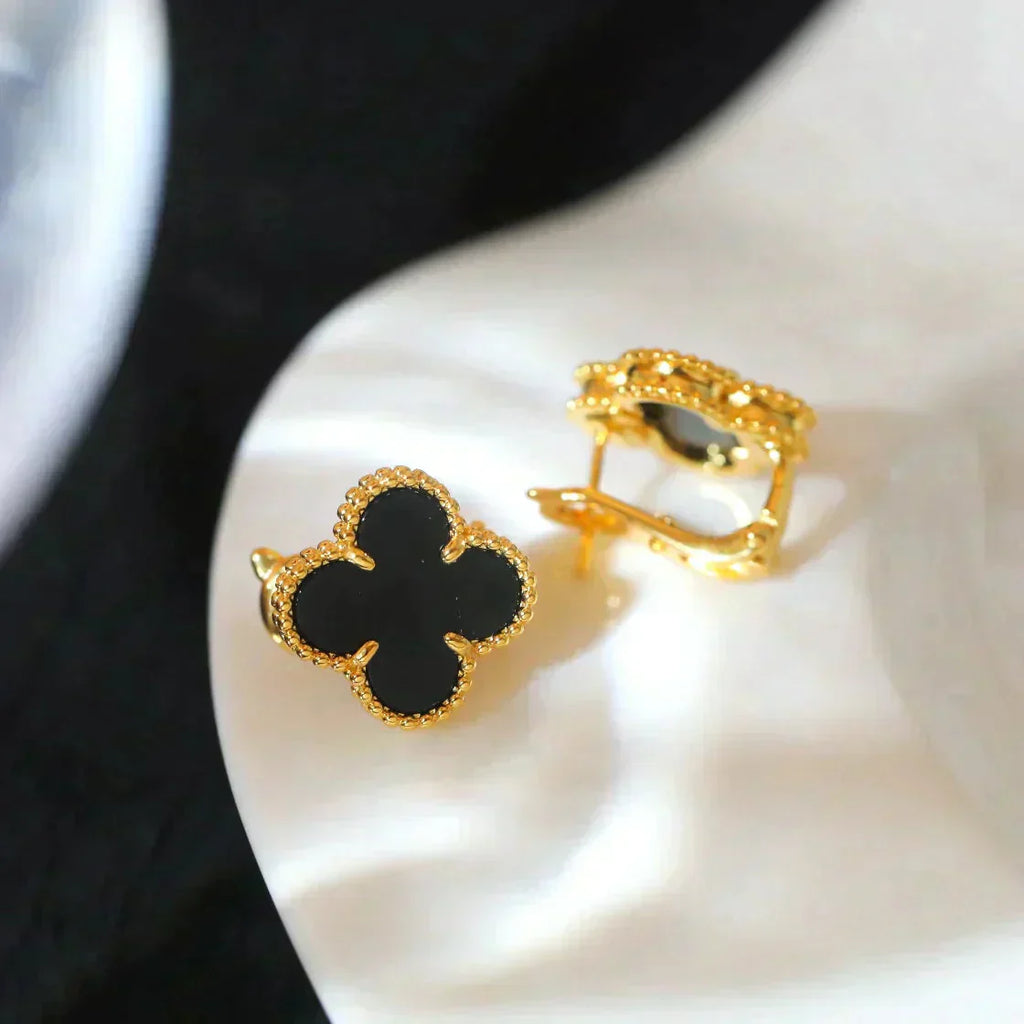 [Shinejoy]CLOVER MEDIUM 1 MOTIFS  ONYX STUD EARRINGS