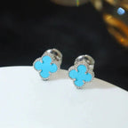 [Shinejoy]CLOVER MINI 9.5MM ONYX STUD EARRINGS SILVER