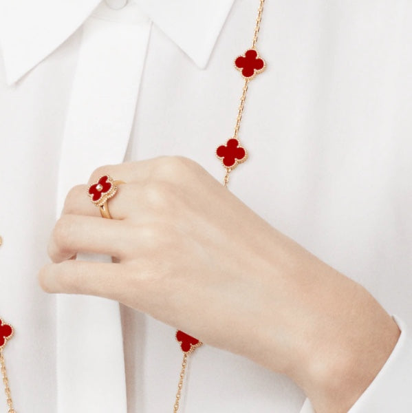 [Shinejoy]CLOVER CARNELIAN RING ROSE GOLD DIAMOND