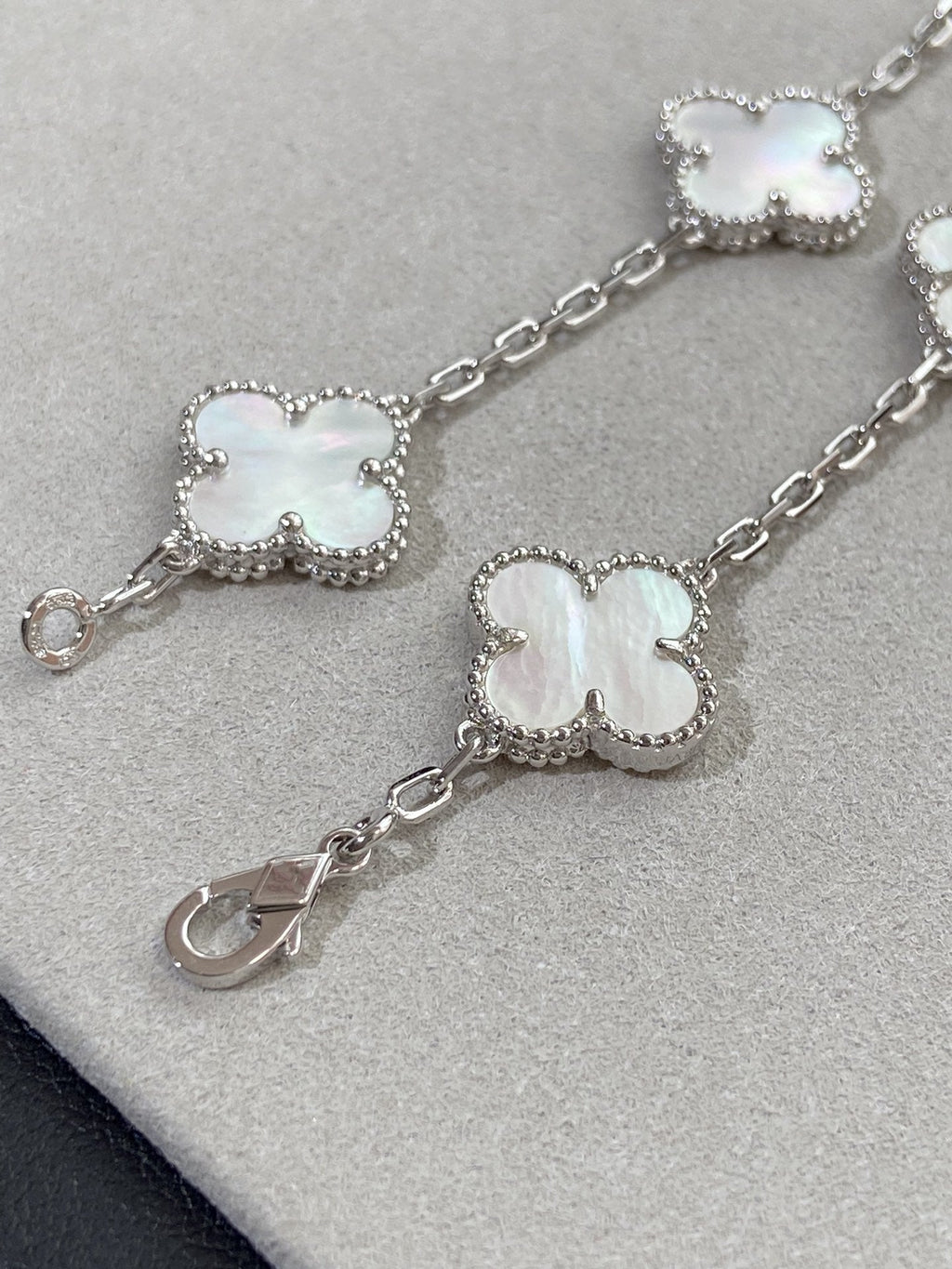 [⭐Shinejoy]クローバー ホワイトパール モップ 5モチーフ ブレスレット コレクション