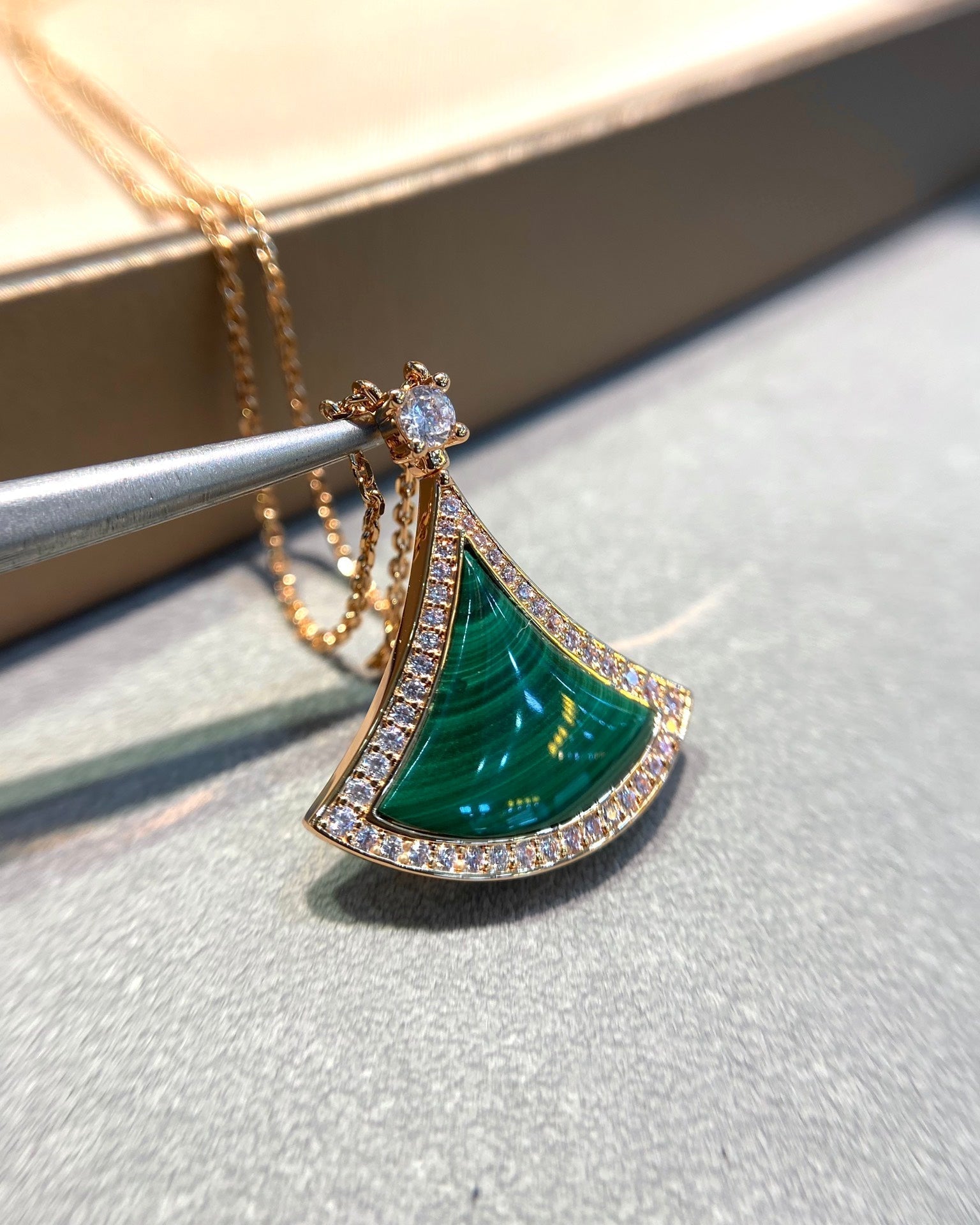 [Shinejoy]DREAM MALACHITE DIAMOND PAVED PINK GOLD NECKLACE