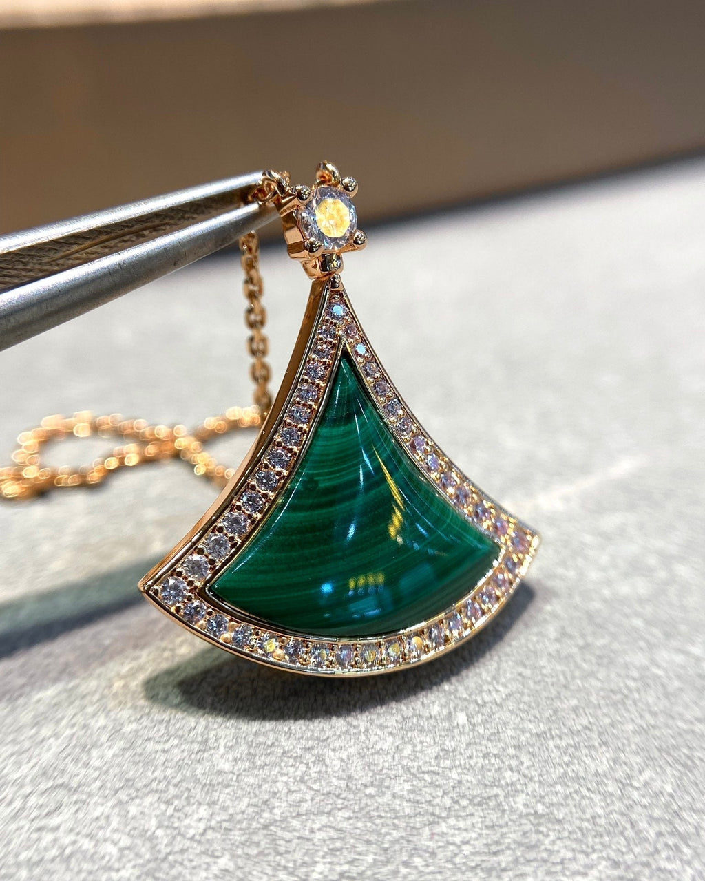 [Shinejoy]DREAM MALACHITE DIAMOND PAVED PINK GOLD NECKLACE