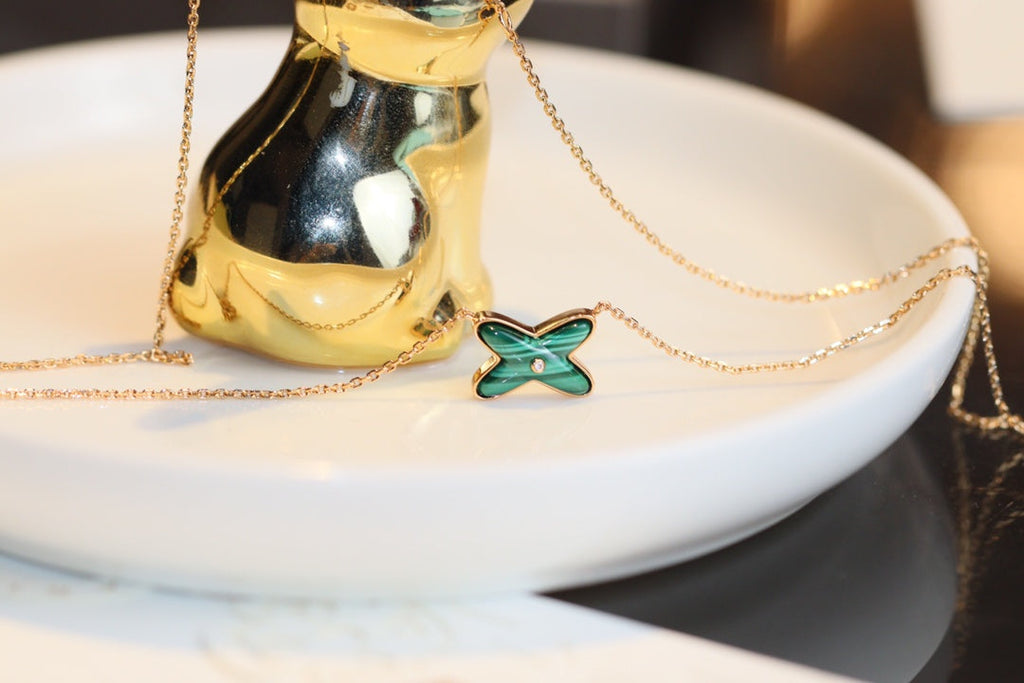 [Shinejoy]JEUX MALACHITE 1 DIAMOND PINK GOLD NECKLACE