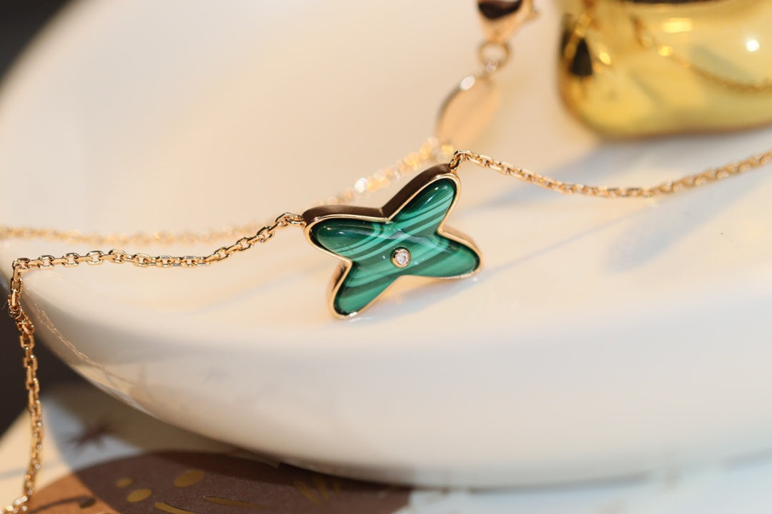 [Shinejoy]JEUX MALACHITE 1 DIAMOND PINK GOLD NECKLACE