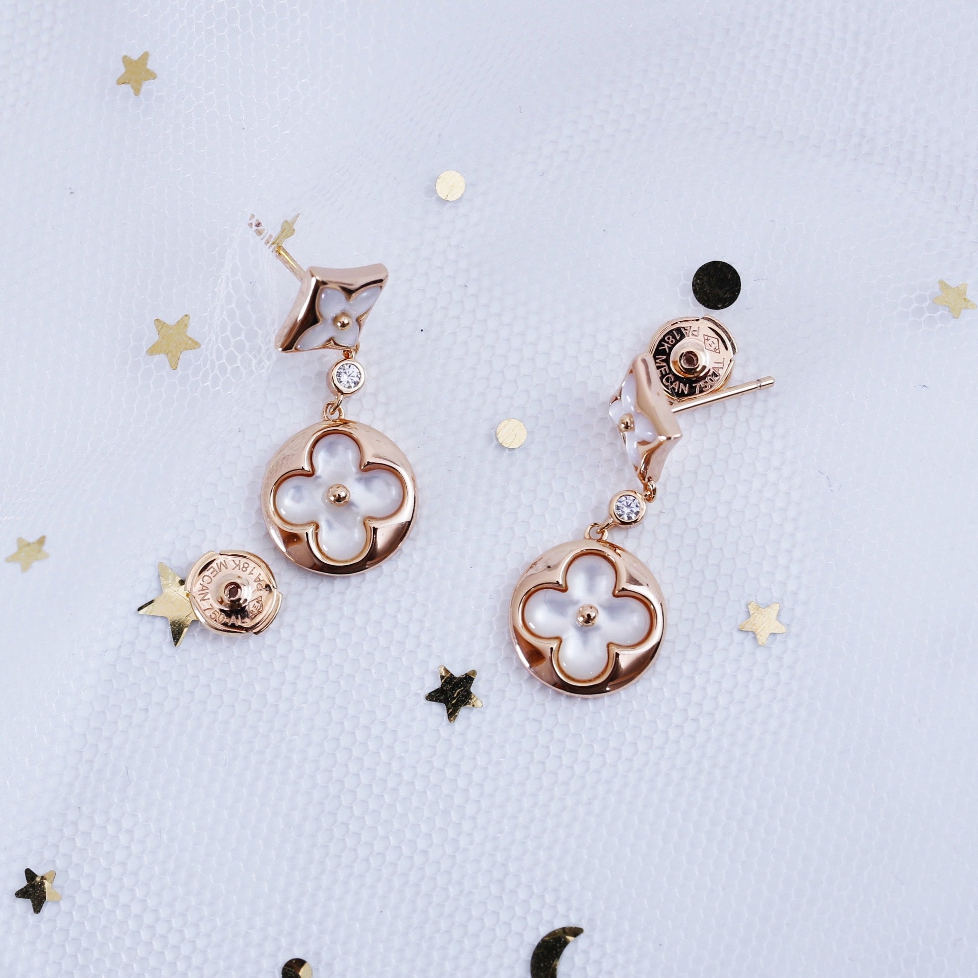 [Shinejoy]STAR AND SUN PINK GOLD MOP DROP EARRINGS