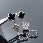 [Shinejoy]CLOVER 3 MOTIF DIAMOND ONYX SILVER EARRINGS